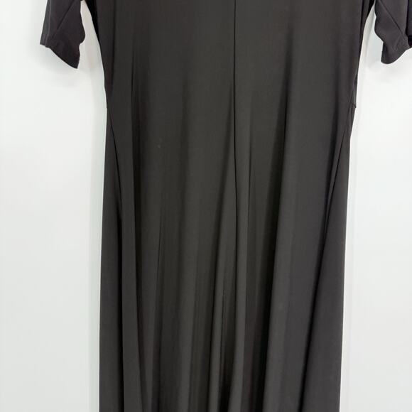 Chaus Black Slinky Knit Maxi Dress size Large A line Short Sleeve V Neck - Picture 3 of 10